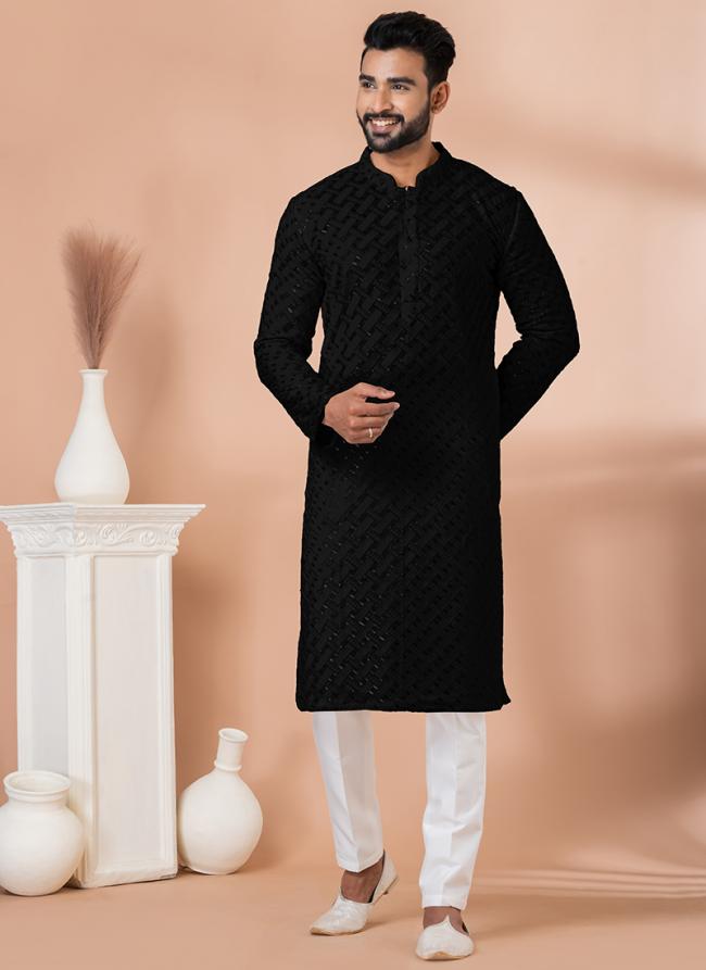 Georgette Black Festival Wear Sequins Work Readymade Kurta Pajama